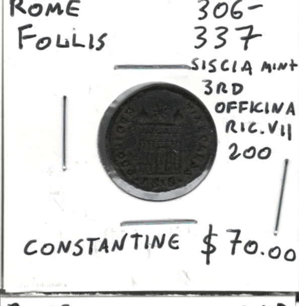 Rome: 306-337 AD Follis Constantine, Siscia Mint, 3rd Officina