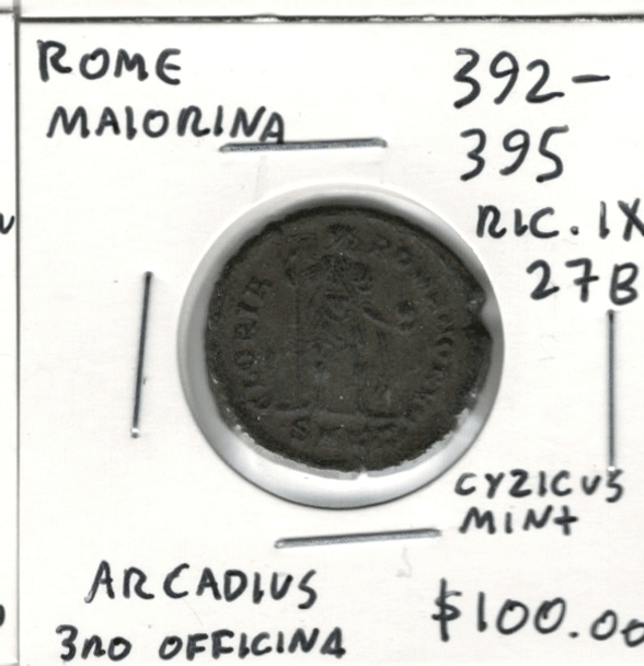 Rome: 392-395 AD Maiorina Arcadius, Cyzicus Mint, 3rd Officina