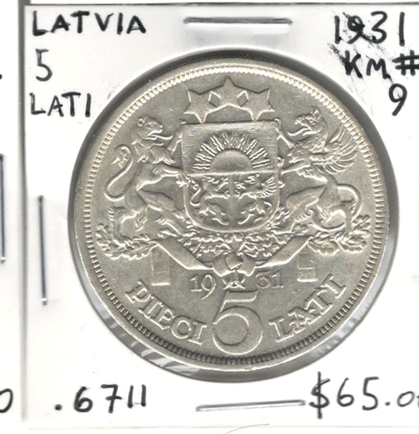 Latvia: 1931 5 Lati #4