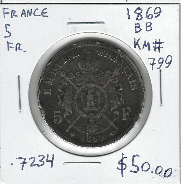 France: 1869BB 5 Francs