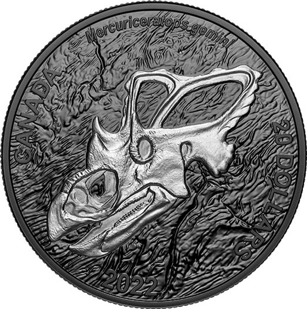 Canada: 2022 $20 Discovering Dinosaurs: Mercury's Horned Face 1 oz. Pure Silver Coin