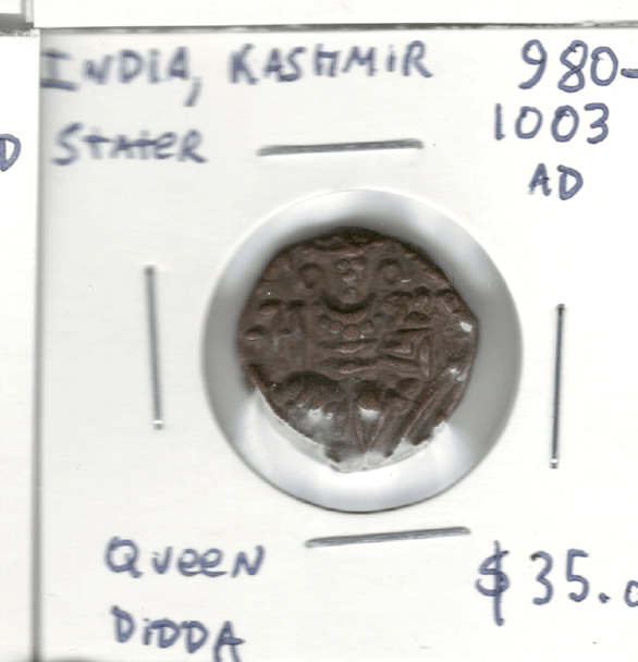 India, Kashmir: 980-1003 AD Stater, Queen Didda #3
