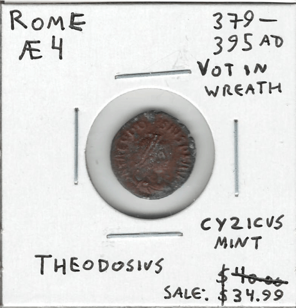 Roman: 379 - 395 AD AE 4  Theodosius Vot in Wreath Cyzicus Mint