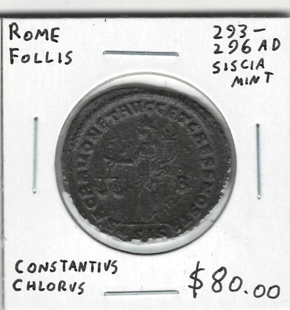 Roman: 293 - 296 AD Follis Constantius Chlorus Siscia Mint