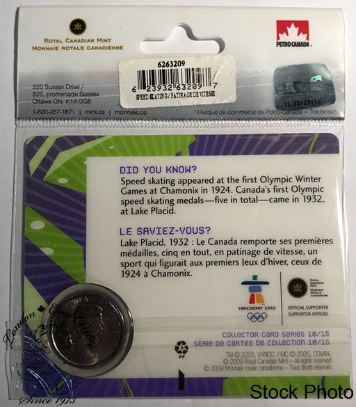 Canada: 2009 25 Cent Vancouver Olympics Speed Skating Sport Card with Coin