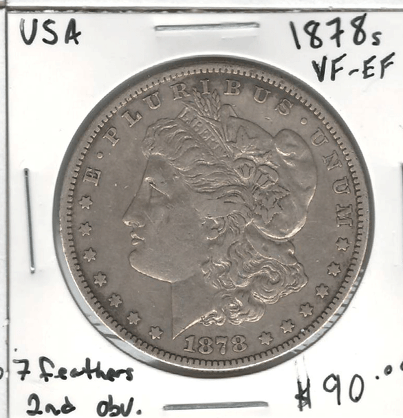 United States: 1878 S Morgan Dollar 2nd Obverse 7 Feathers VF/EF