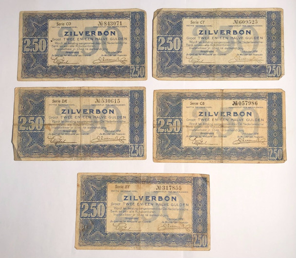 Netherlands: 1938 2.50 Gulden 5 Piece Lot