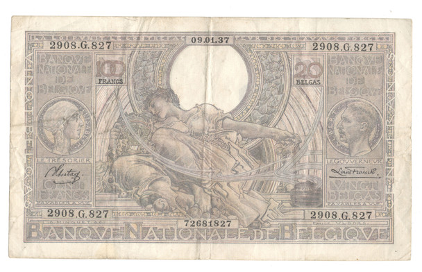 Belgium: 1937 100 francs P-107