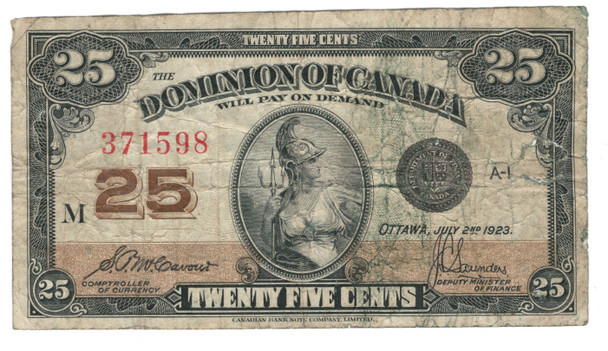 Canada: 1923   25 Cent Banknote Dominion of  Canada   DC-24c