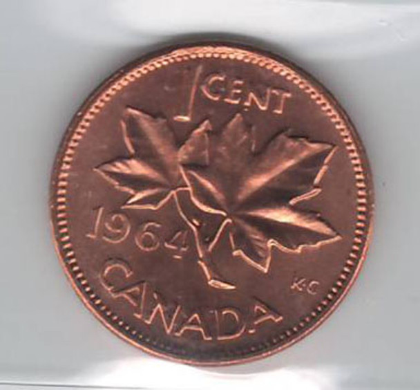 Canada: 1964 1 Cent  ICCS MS65 Red