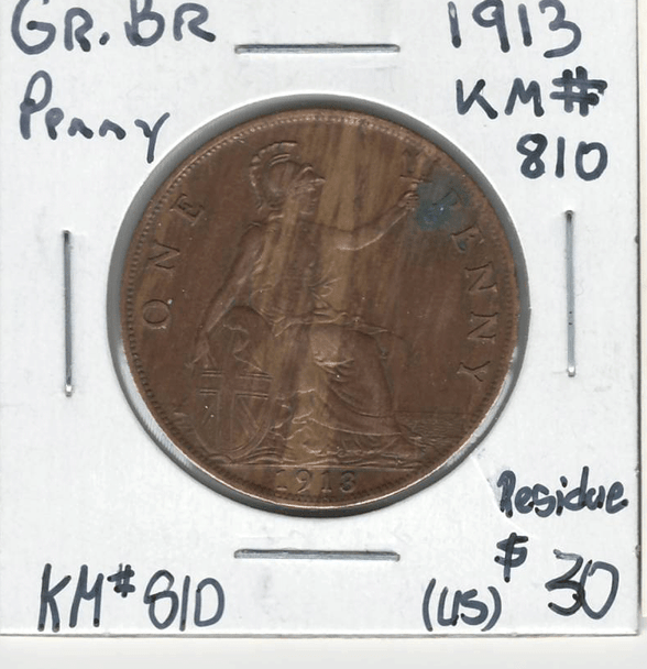 Great Britain: 1913 Penny, Residue
