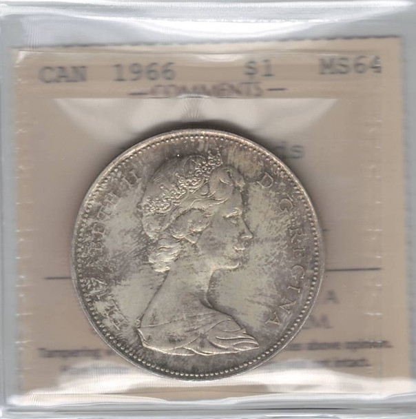 Canada: 1966 Silver Dollar LB ICCS  MS64
