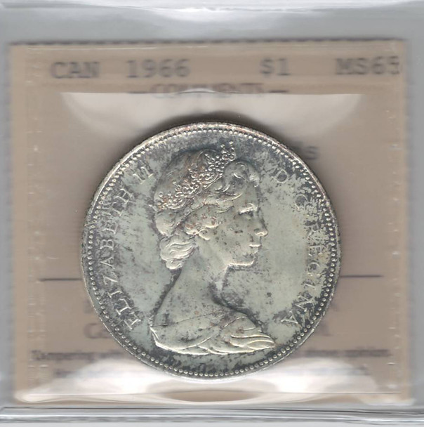 Canada: 1966 Silver Dollar LB ICCS  MS65