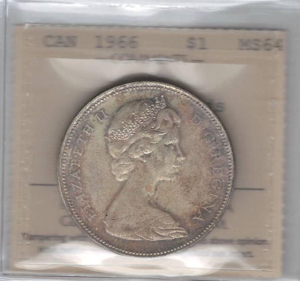 Canada: 1966 Silver Dollar LB ICCS    MS64