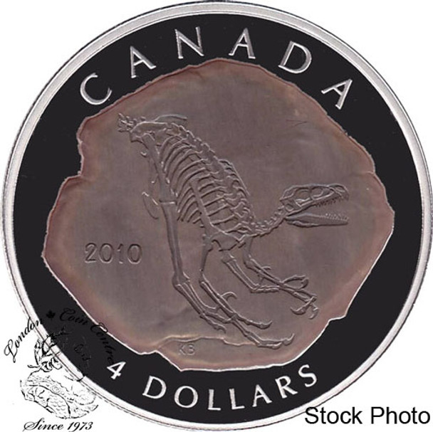 Canada: 2010 $4 Dromaeosaurus Dinosaur Skeleton Pure Silver Coin