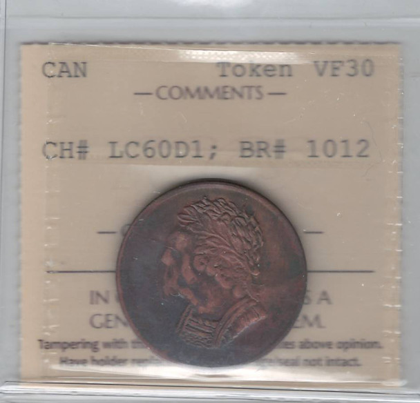 Canada: Lower Canada: Bust and Harp Token LC-60-8 ICCS VF30