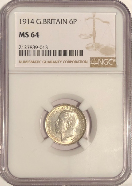 Great Britain: 1914 6 Pence  NGC  MS64