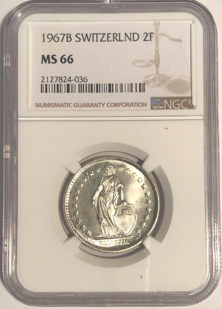 Switzerland: 1967B 2 Franc NGC  MS66