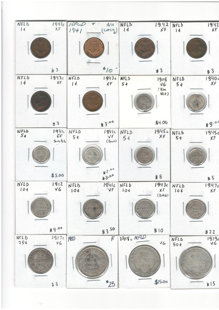 Canada: Newfoundland Coin Lot Includes 20 Coins (SEE PICTURES) 1900-1947 One Cent To 50 Cent