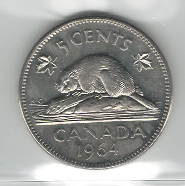 Canada: 1964 5 Cents Extra Waterline ICCS MS64