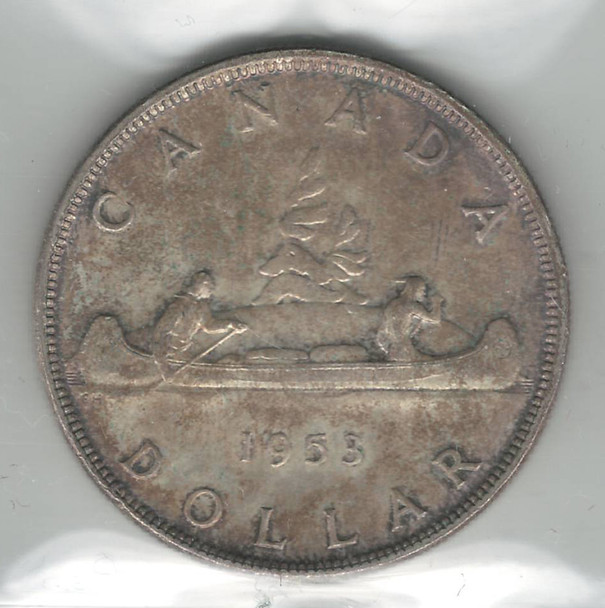 Canada:  1953 Silver Dollar Shoulder Fold ICCS MS64