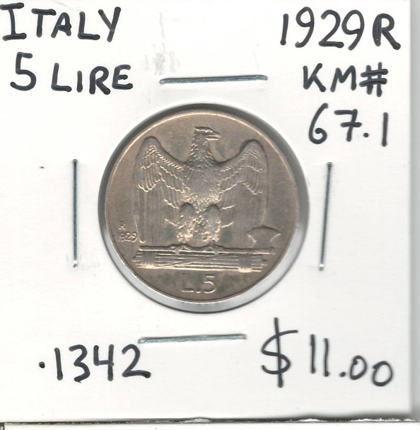 Italy:  1929R 5 Lira