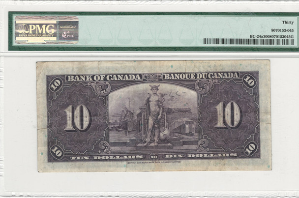 Canada: 1937 $10 Bank of Canada  Banknote  BC-24a PMG VF30