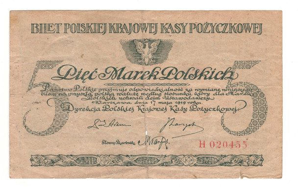 Poland: 1919 5 Mark Banknote