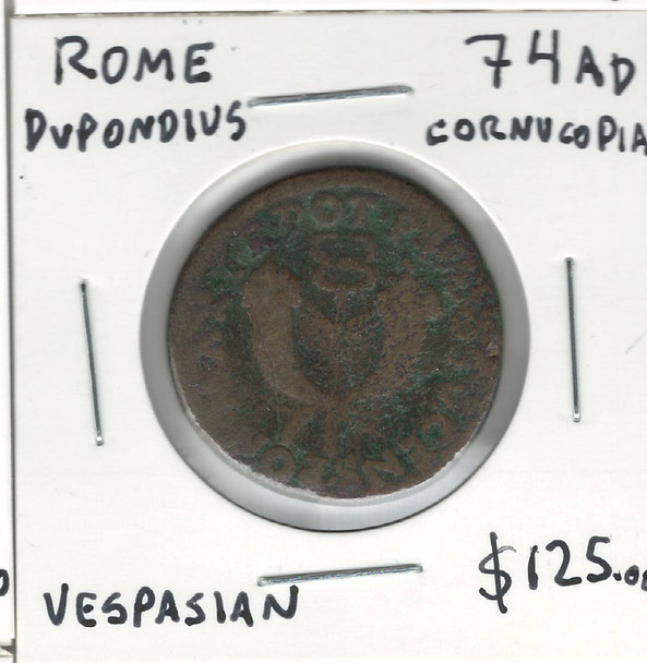 Roman: 74 AD Dupondius Vespasian Cornucopia