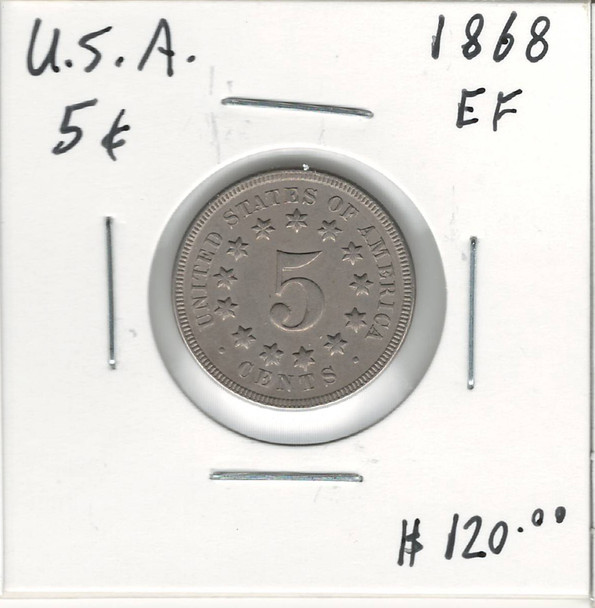 United States: 1868 5 Cent EF