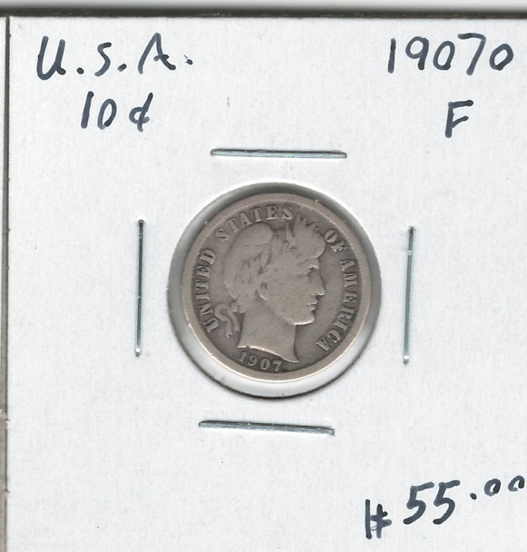 United States: 1907o 10 Cents  F