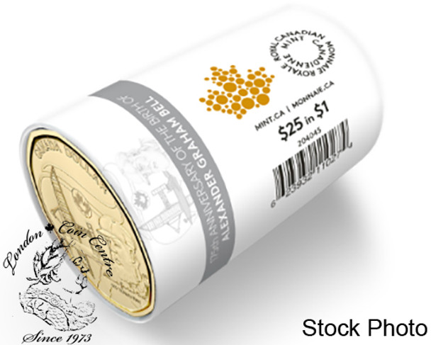 Canada: 2022 $1 175th Anniversary of the Birth of Alexander Graham Bell Special Wrap Non-Coloured Coin Roll (25 Coins)