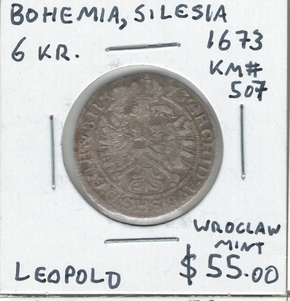 Bohemia, Silesia: 1673 6 Kreuzer Leopold, Wroclaw Mint