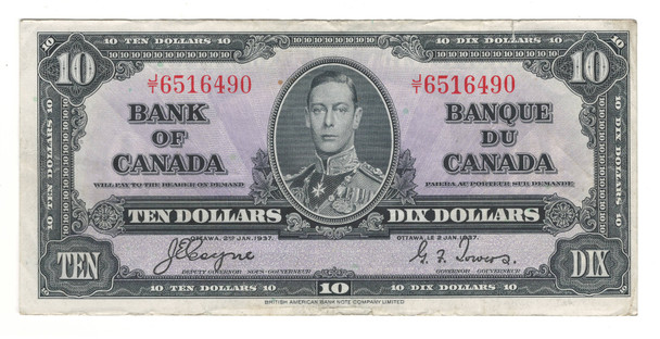 Canada: 1937  $10 Bank Of  Canada  Banknote  BC-24c