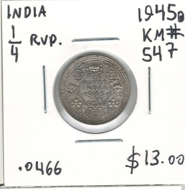 India: 1945B 1/4 Rupee