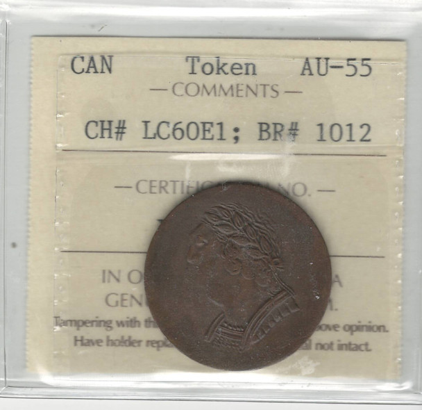 Lower Canada: 1820 1/2 Penny LC-60E1 (LC-603) ICCS AU55