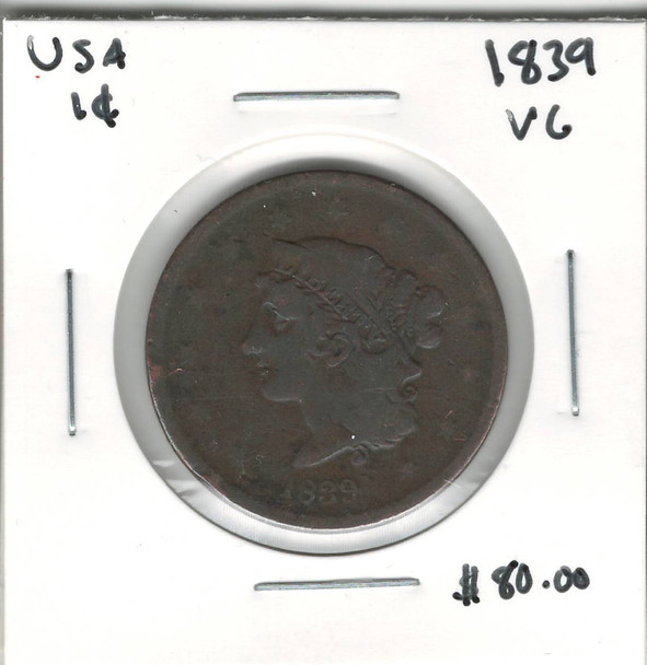 United States: 1839 1 Cent VG