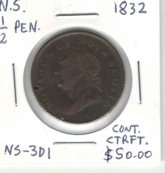 Nova Scotia: 1832 1/2 Penny NS-3D1 (Contemporary Counterfeit)