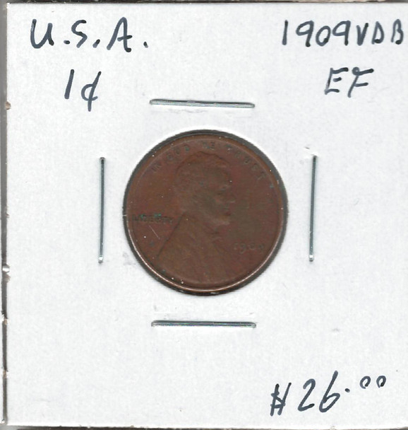 United States: 1909 VDB  1  Cent  EF