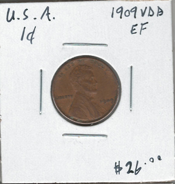 United States: 1909 VDB  1  Cent   EF