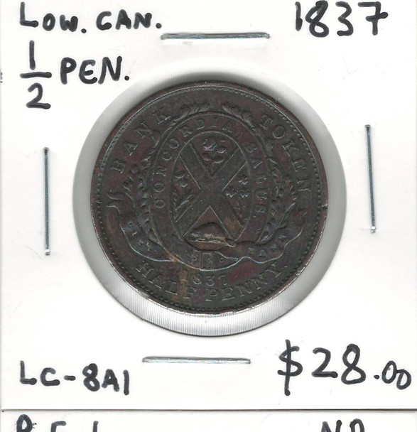 Lower Canada: 1837 1/2 Penny LC-8A1