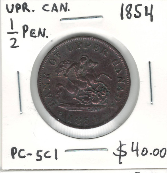 Bank of Upper Canada: 1854 1/2 Penny PC-5C1