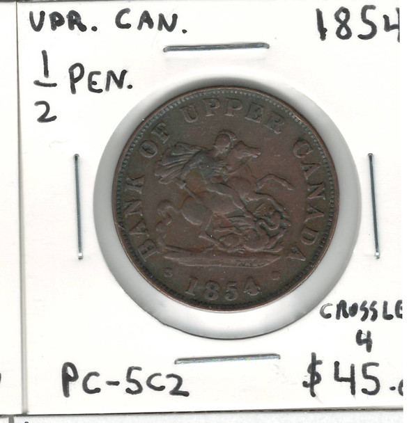 Bank of Upper Canada: 1854 1/2 Penny (Crosslet 4) PC-5C2