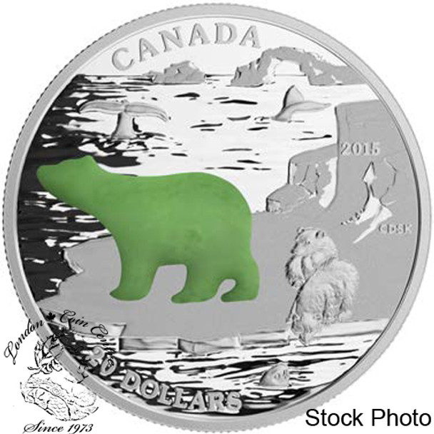 Canada: 2015 $20 Canadian Icons: Polar Bear Silver Coin with Jade