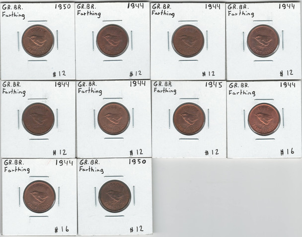 Great Britain: George VI Farthings  10 Piece Lot