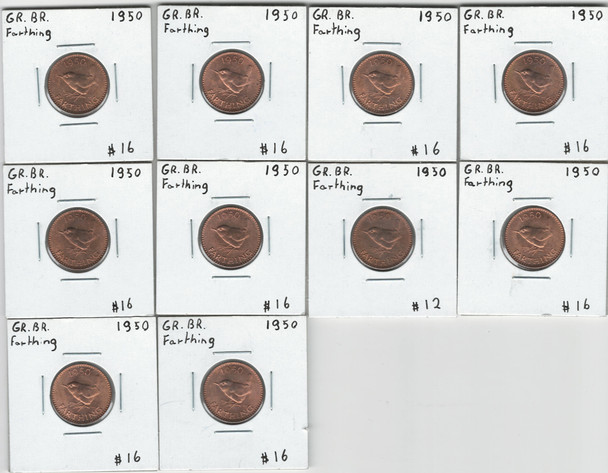 Great Britain: George VI Farthings 10  Piece Lot