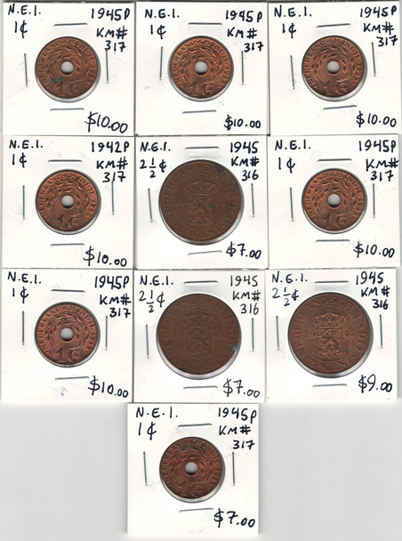 Netherlands East Indies: 1900's 10 Piece Coin Lot