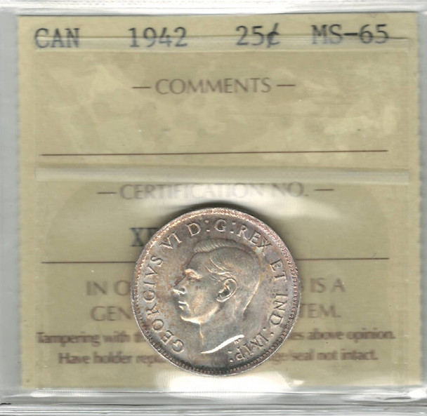 Canada: 1942 25 Cent ICCS MS65