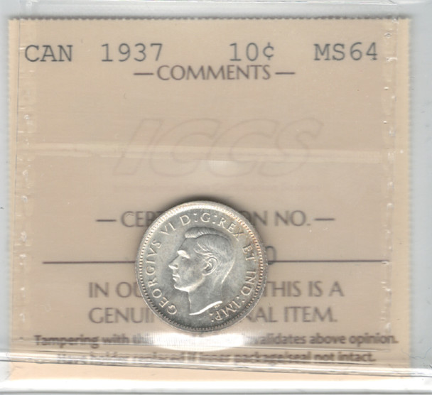 Canada: 1937 10 Cents ICCS MS64