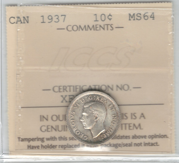 Canada: 1937 10 Cents  ICCS  MS64